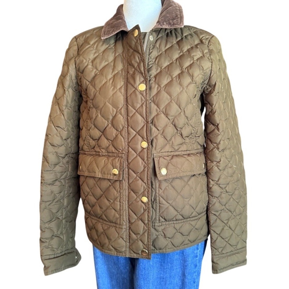 JCrew Olive Green Quilted Barn Jacket Corduroy Collar Sz.‎ XS